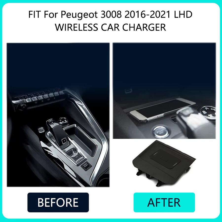 Icreative Dashboard Halter mit schnellem kabellosem Ladegerät für Peugeot 3008 2016-2021 LHD, Schwarz - Bild 3