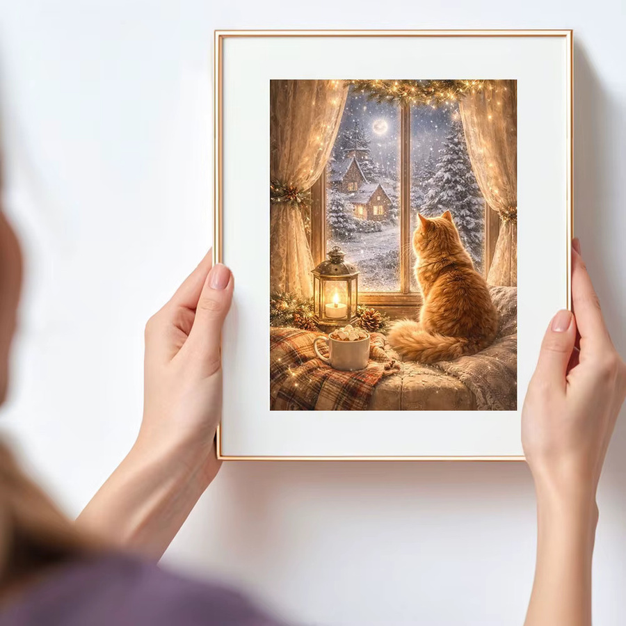 Huacan 5D DIY Diamantmalerei Winter-Katze Mosaik Set mit runden Steinen in Mehrfarbig, B/H: 20 x 30 cm - Bild 3