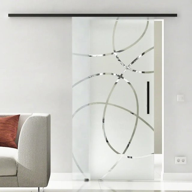 Levidor Glasschiebetür Komplettset Freiburg Schwarz mit Stangengriff und SoftClose, B/H: 90 x 217,5 cm - Bild 1