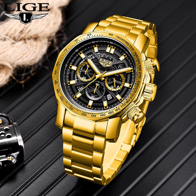 LIGE Armbanduhr Quarz, Edelstahl, Schwarz, Herren, Datum - Bild 2