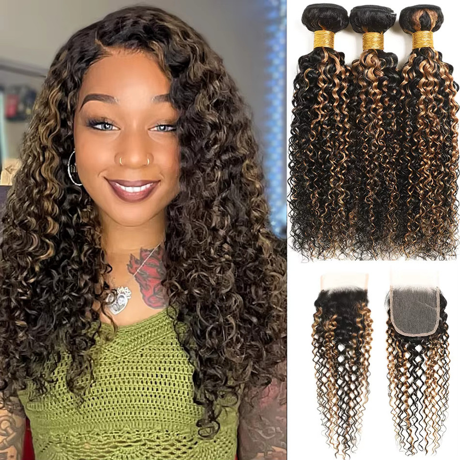 Dream Diana Jerry Curly Blonde Ombre Haarverlängerung, 4x4 HD-Spitzenverschluss - Bild 2