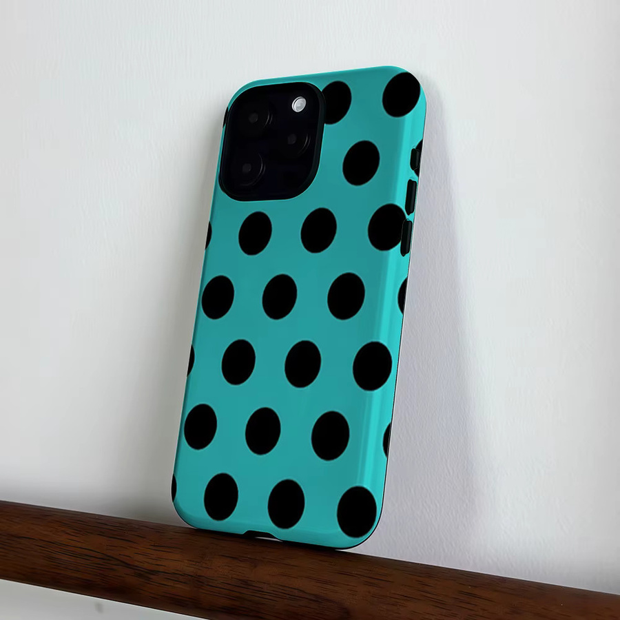 CaseLumi Matte Bumper MagSafe Hülle für iPhone 17 16 15 14 Plus Pro Max Stoßfeste PC Schutzhülle mit Polka Dots in Türkis und Schwarz - Bild 4