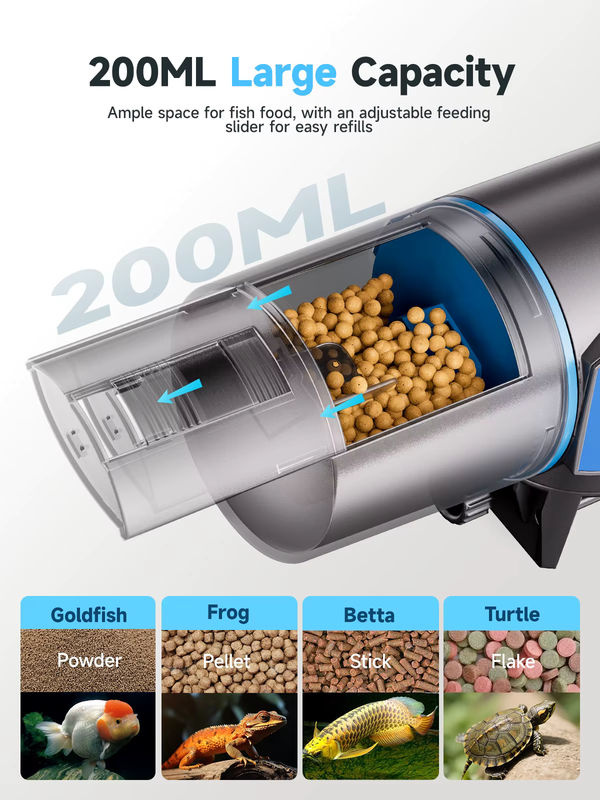 Weomg Auto Smart Fischfutterautomat Schwarz, intelligenter zeitgesteuerter automatischer Fischfütterer für Aquarien und Goldfische, 200ml - Bild 6