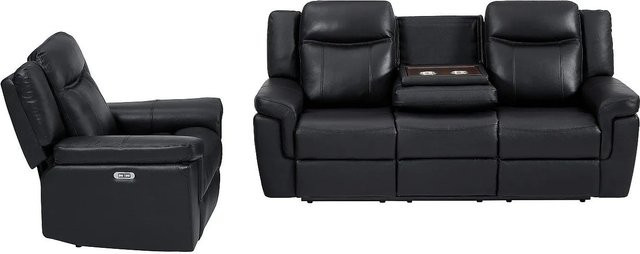 Vente-unique Couchgarnitur Kenneth in Schwarz mit Sessel aus Leder - Bild 1