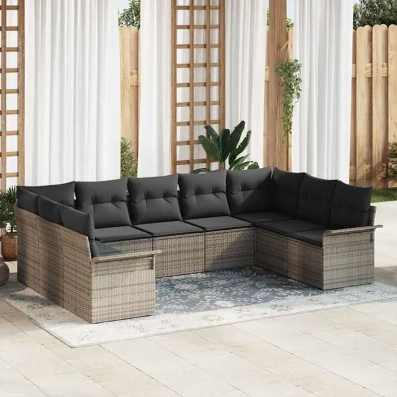 vidaxl Garten-Sofa-Set aus Poly-Rattan mit 9-teiligem Zubehör und integriertem Stauraum in Grau - Bild 1