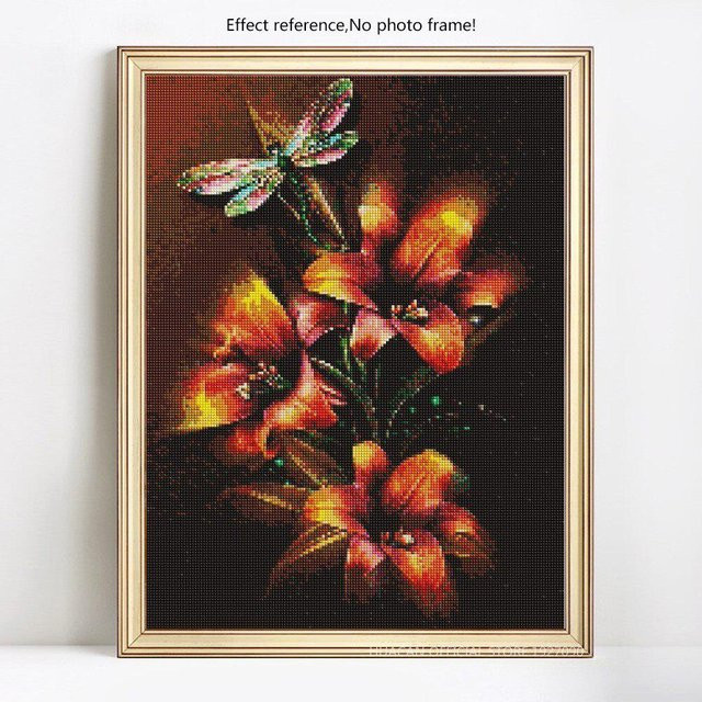5D-Diamantgemälde FIYO zum Selbermachen mit Blumen und Schmetterlingen, Strassbild Stickerei, Farbe: Schwarz/Mehrfarbig, B/H: 20 x 30 cm - Bild 1
