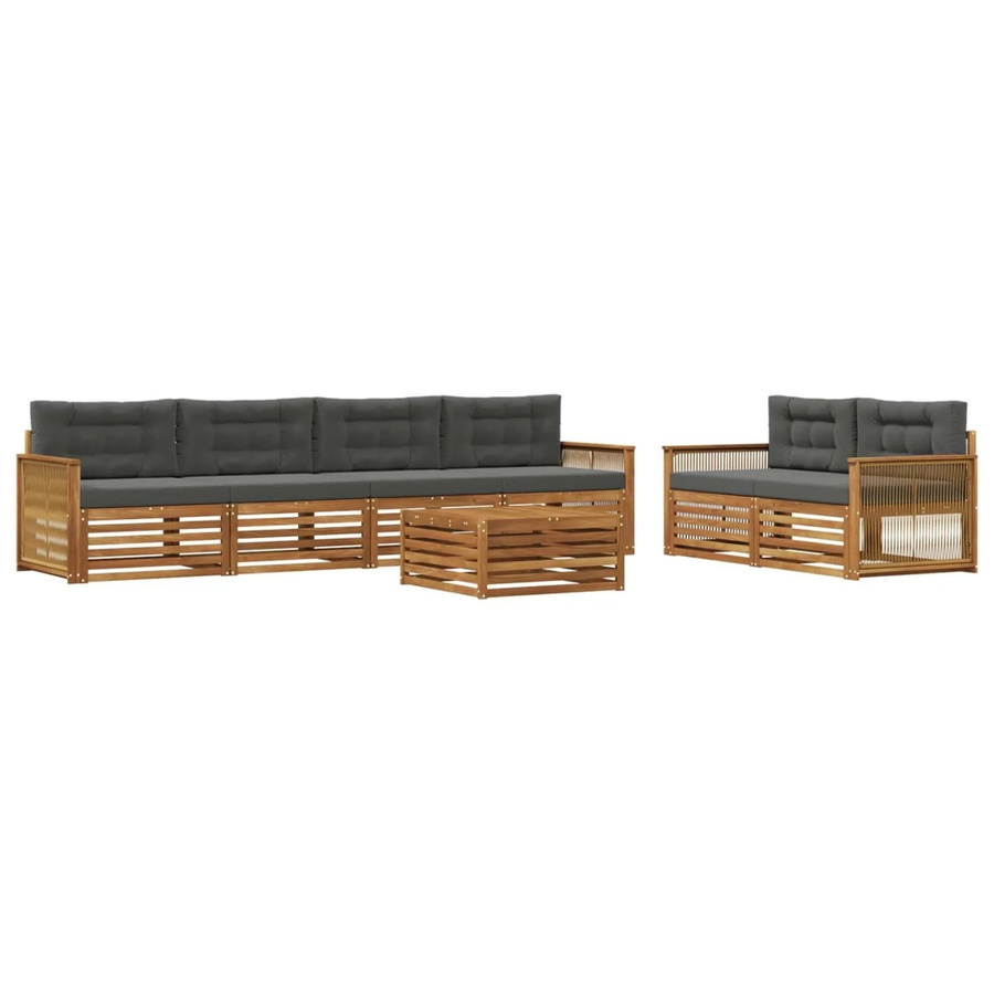 vidaXL Outdoor-Sofagarnitur aus Akazienholz mit Kissen, 7-teiliges Set in Natur und Anthrazit - Bild 2
