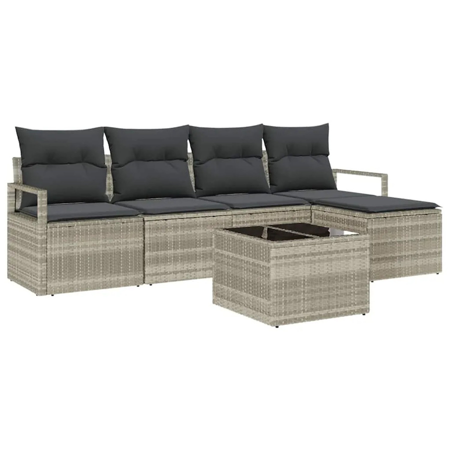 vidaXL Garten-Sofa-Set 6-teilig aus Polyrattan in Hellgrau mit Polsterkissen und Tisch - Bild 2