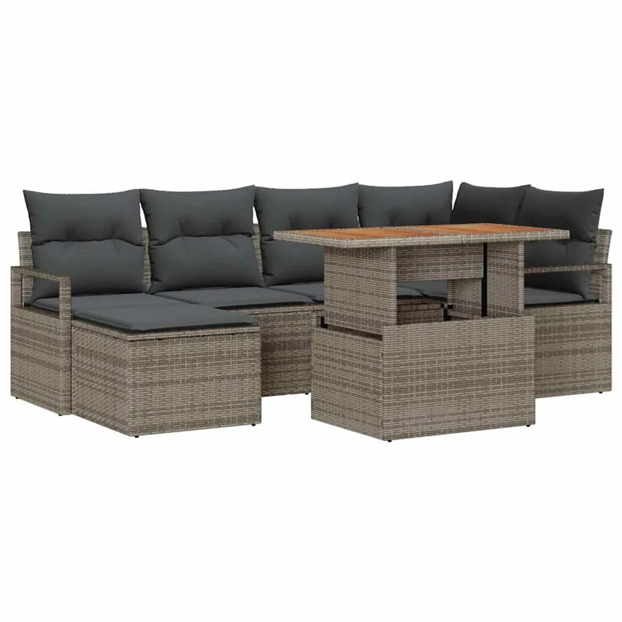 7-tlg. vidaXL Garten-Sofa-Set in L-Form aus Poly-Rattan mit Polsterung und Speicherfunktion, Grau - Bild 2