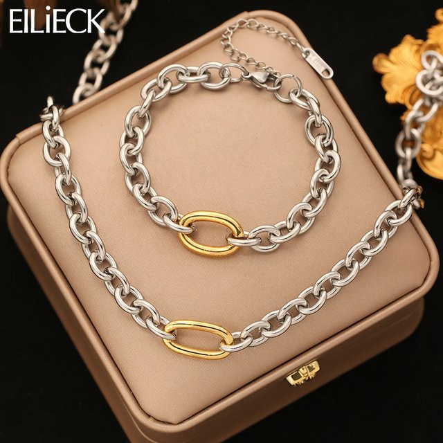 EILIECK Schmuck-Set Halskette, Armband, Edelstahl, Silber, Damen - Bild 1