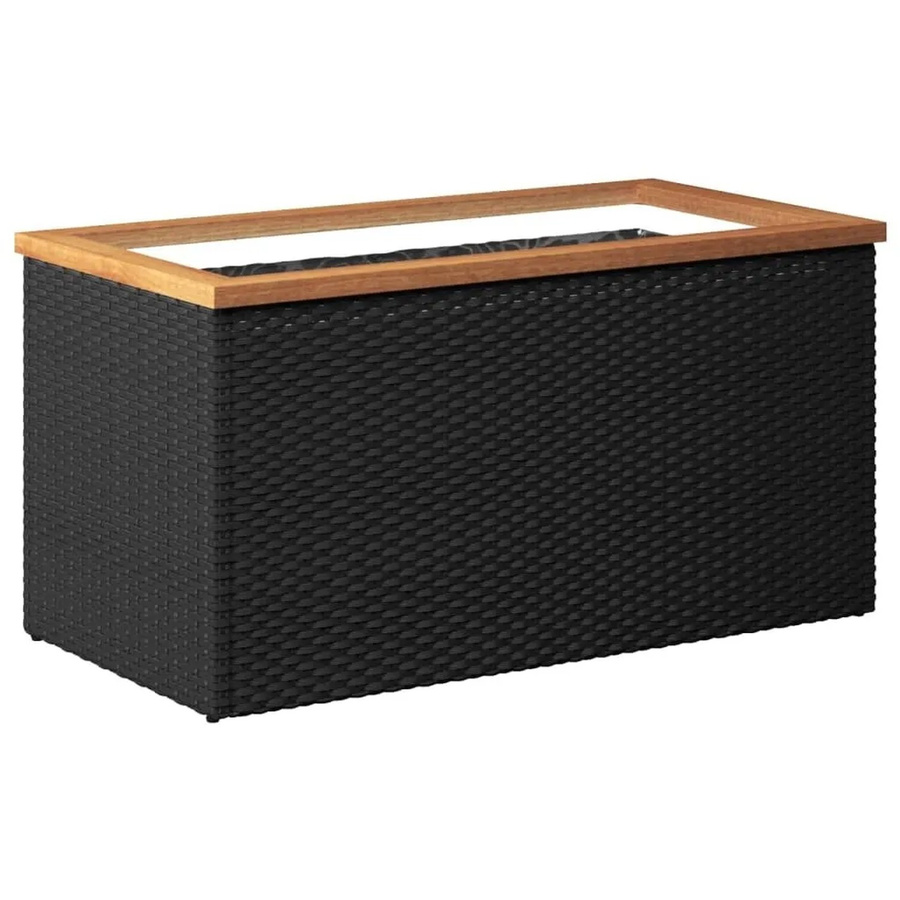 vidaXL Pflanzkübel aus Poly Rattan in Schwarz mit Akazienholz und Stahlgestell, B/T/H: 80 x 40 x 40 cm - Bild 2
