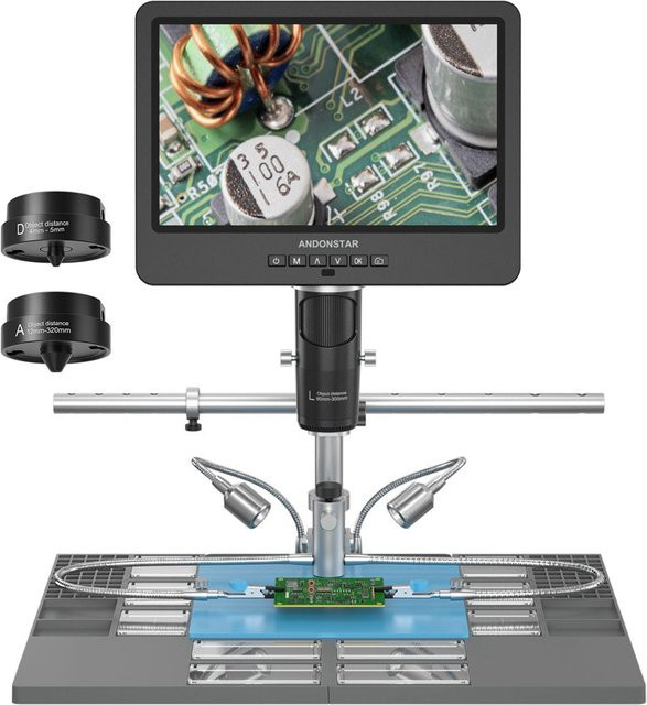 Andonstar AD249SM Trinokular Digitalmikroskop mit 10,1 Zoll IPS LCD, 2000X Vergrößerung, HDMI und USB-C, Schwarz - Bild 1