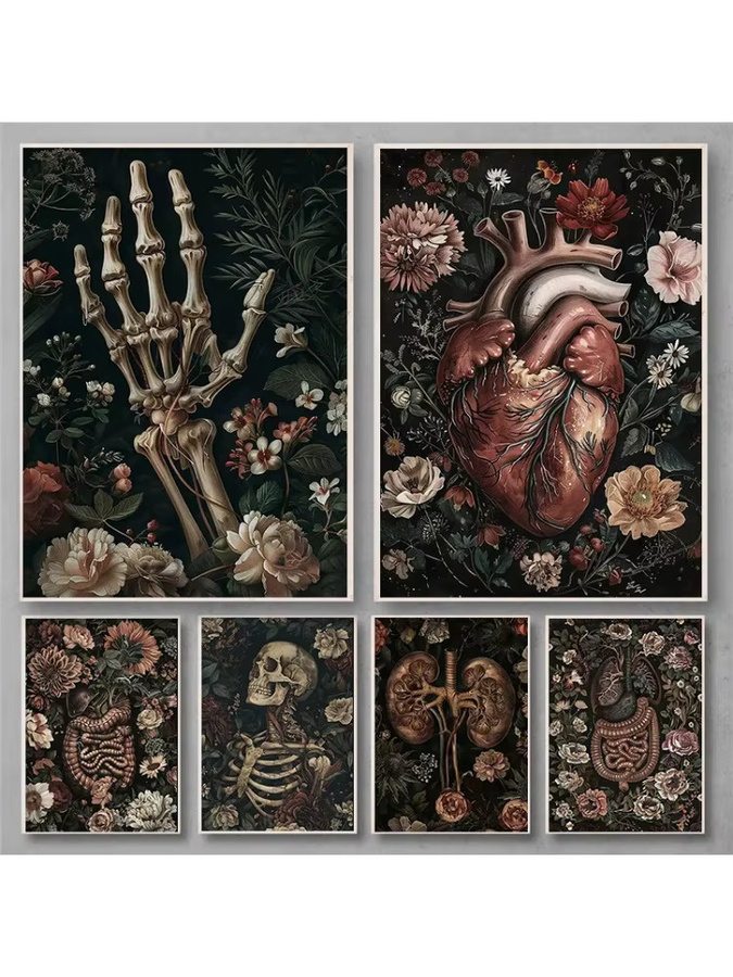 Potdemiel Florales Skelett-Porträt als Vintage-Poster im Gothic-Stil für dein Halloween-Dekor - Bild 2