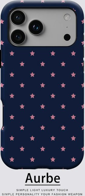 Aurbe Matte 2-in-1 MagSafe Hülle für iPhone 17 16 15 14 Plus Pro Max Stoßfeste Hartschale Marineblau mit Rosa Sternen - Bild 1