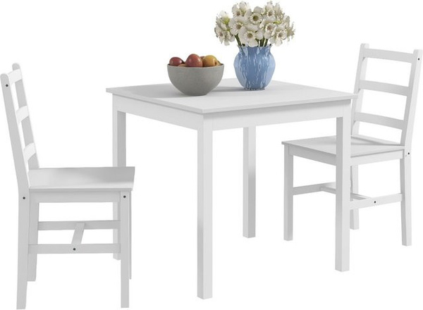 HOMCOM Essgruppe aus Kiefernholz mit Esstisch und 2 Stühlen in Weiß, B/T/H: 75 x 75 x 75 cm