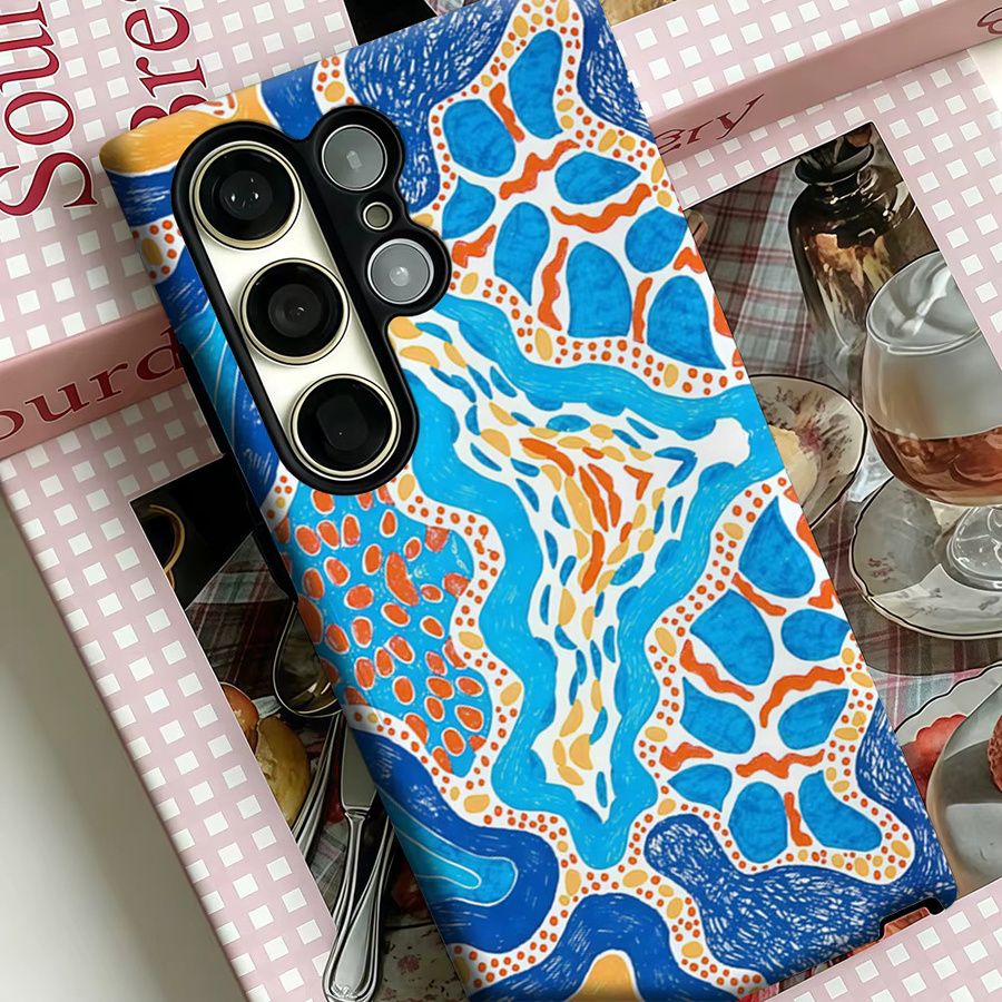 Stoßfeste Doppelschicht Handyhülle im Blaue Orange Pop-Art Abstrakte Optik für Samsung Galaxy S25 Ultra, S24 und S23 Ultra Plus - Bild 4
