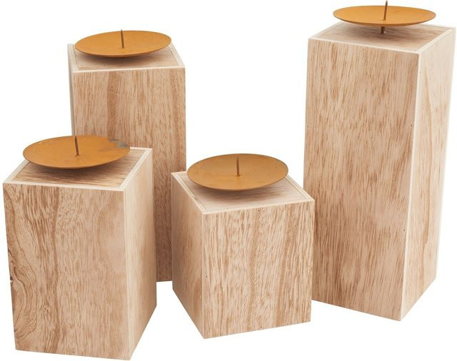 VBS Kerzenständer Dorn 4er-Set für Stumpenkerzen in Rostfarben und Beige aus Metall und Holz für Advent und Weihnachten - Bild 1