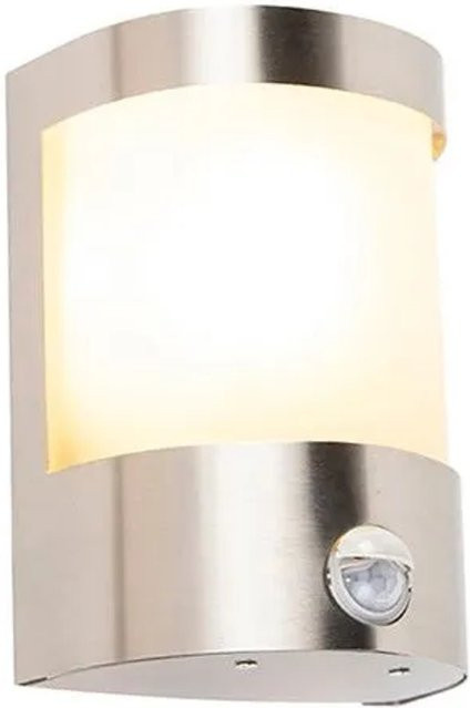 QAZQA Mira Moderne Außenwandleuchte aus Edelstahl mit Bewegungsmelder und Milchglas in Silber, IP44 - Bild 1