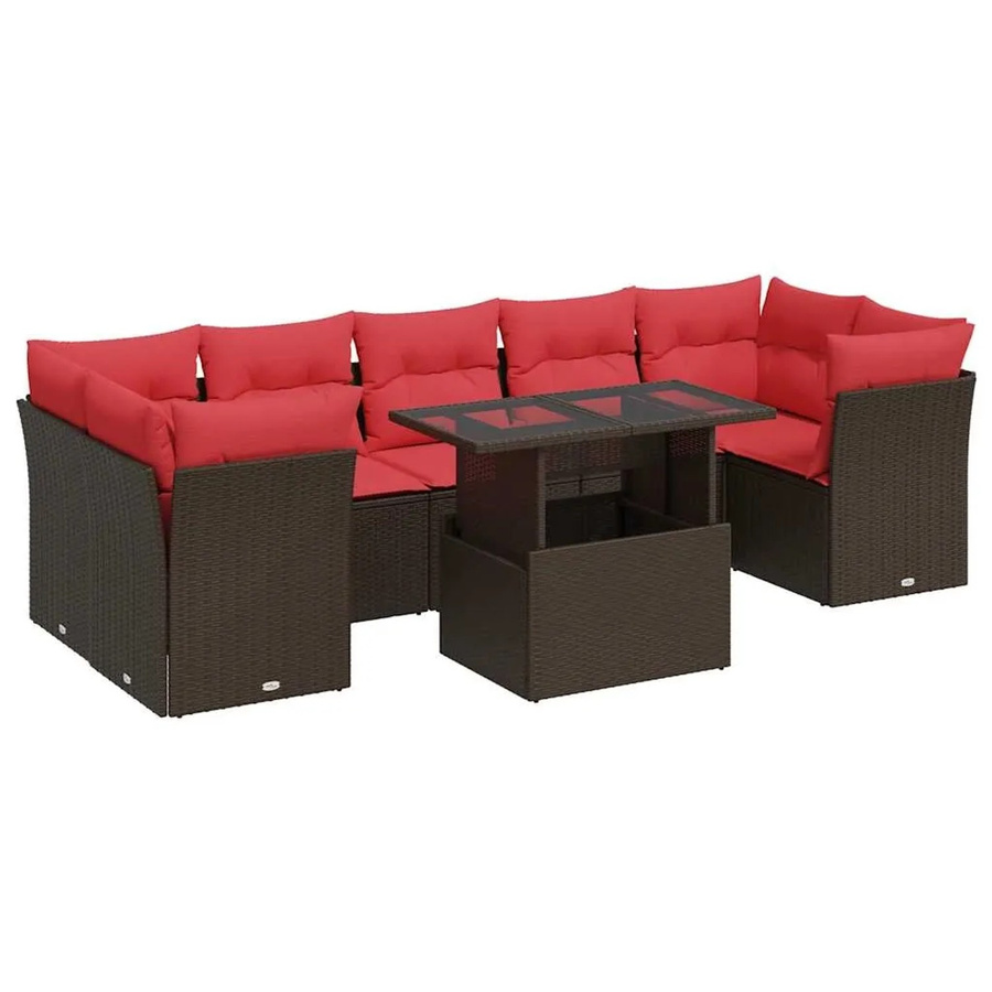 vidaXL 8-teilige Garten-Sofagarnitur aus braunem Poly-Rattan und Akazie mit Kissen - Bild 2