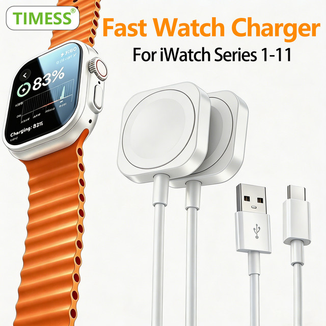 TIMESS 2er Set Magnetisches USB A und USB C Ladekabel für Apple Watch Series Ultra 11 10 9 8 7 6 5 4 3 2 in Weiß - Bild 1