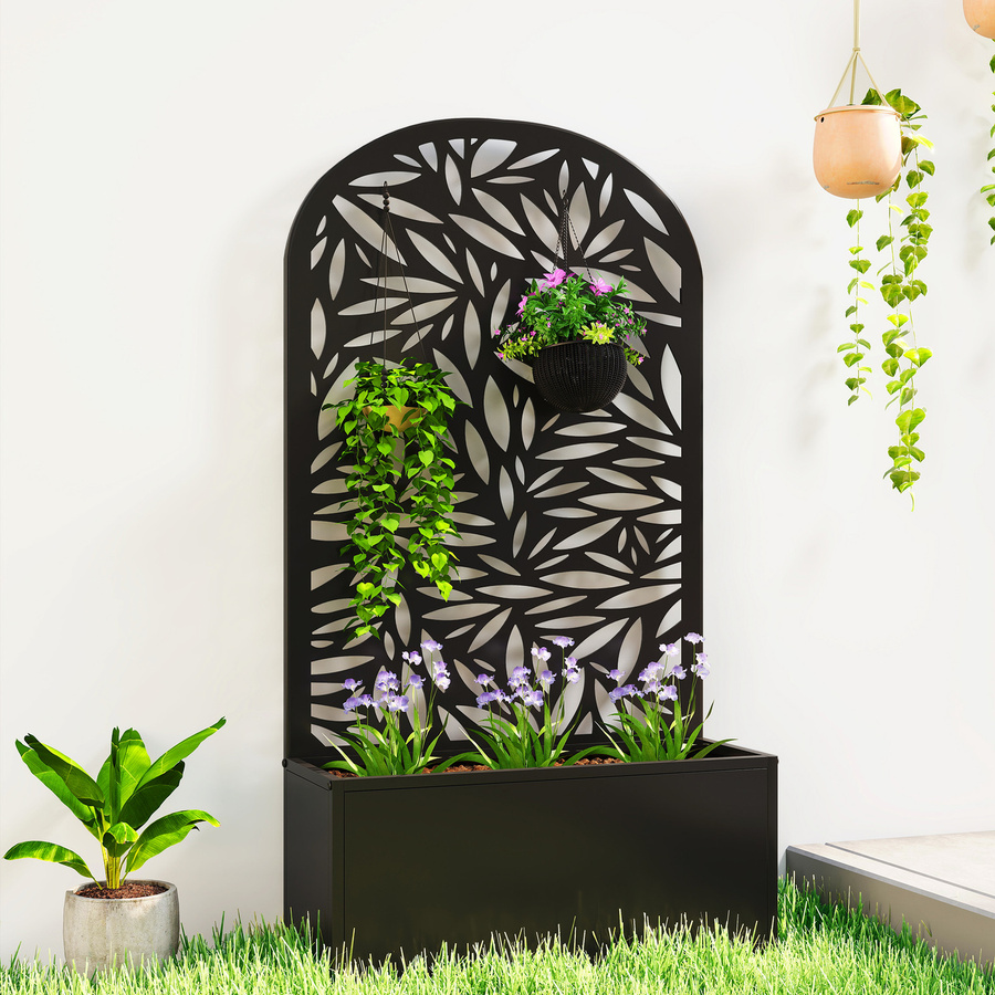 Outsunny Hochbeet Pflanzkasten mit Sichtschutz und Gartenspalier aus Metall in Schwarz, B/T/H: 61 x 23 x 113 cm - Bild 2
