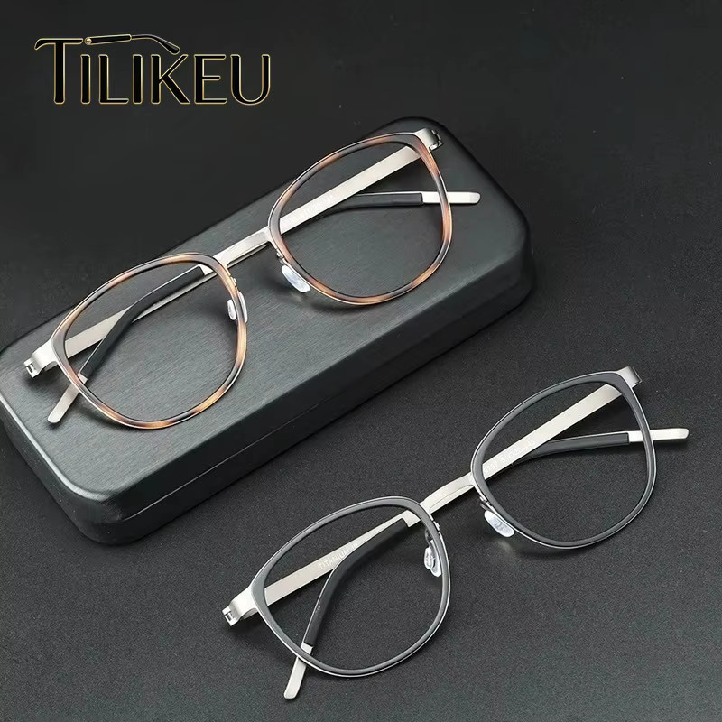 TILIKEU Korrektionsbrille, randlos, quadratisch, Titan, Herren - Bild 2