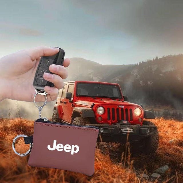 Jeep Schlüsselanhänger Leder, Auto-Emblem, Schlüsselmappe, Kartentasche - Bild 1