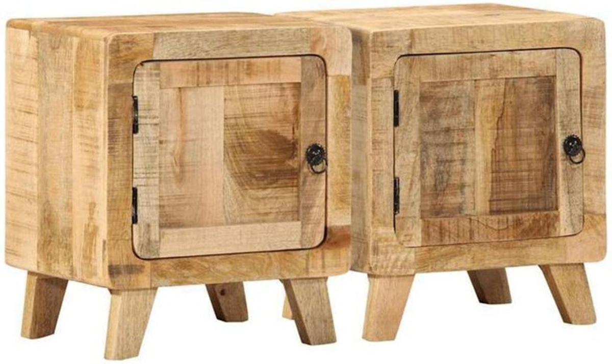 Set aus 2 Nachttischen aus rauem Massivholz Mango in Braun im Landhausstil, B/T/H: 40 x 32 x 46 cm, von vidaxl - Bild 1