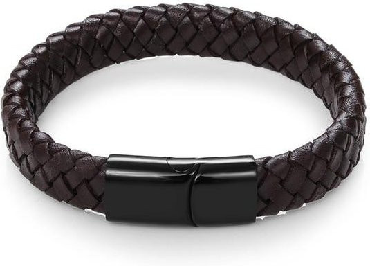 Jiayiqi Armband, geflochtenes Leder, Edelstahl, Schwarz/Braun, Herren, 18,5 cm - Bild 1