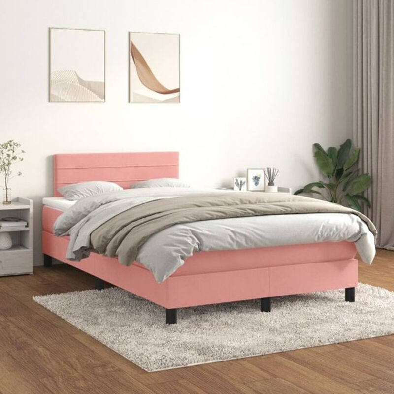 Vidaxl Boxspringbett mit Matratze in Rosa und Weiß aus Samt, B/T/H: 120 x 200 x 78 cm - Bild 1