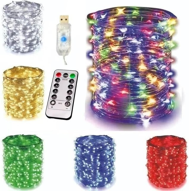 USB LED Lichterkette in Warmweiß mit Fernbedienung und 8 Modi, Feengirlande in Gold/Messing für Dekoration zu Hochzeit, Weihnachten und Silvester - Bild 1