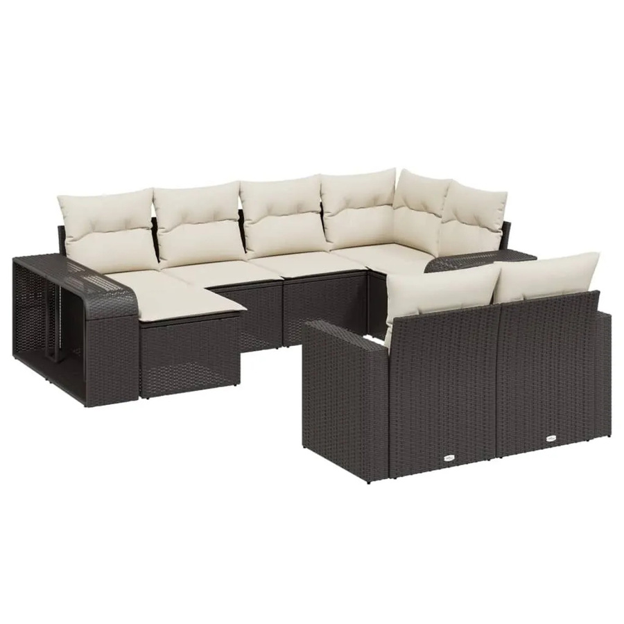vidaXL 10-tlg. Garten-Sofagarnitur aus Polyrattan in L-Form mit Kissen, Schwarz und Weiß - Bild 2