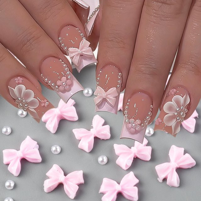 Full Beauty Nagelcharms Rosa Schleifen-Nagelanhänger aus Harz, Glänzend - Bild 1