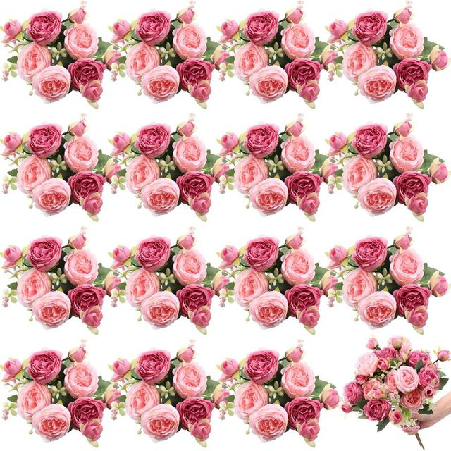 Künstliche Rosen und Pfingstrosen in Pink für deine Dekoration von Hochzeit, Garten und Heim (5 oder 10 Stück) - Bild 1