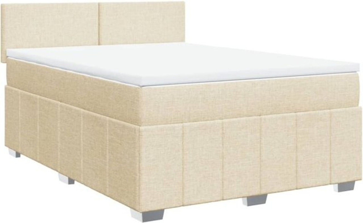 vidaxl Boxspringbett mit Matratze in Creme und Beige aus Stoff, B/T/H: 140 x 190 cm - Bild 1
