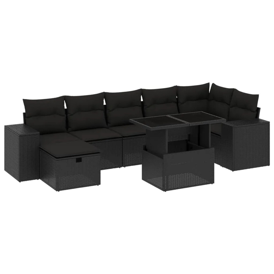 vidaXL 8-teilige Garten-Sofagarnitur aus Poly-Rattan mit Kissen in Schwarz - Bild 2
