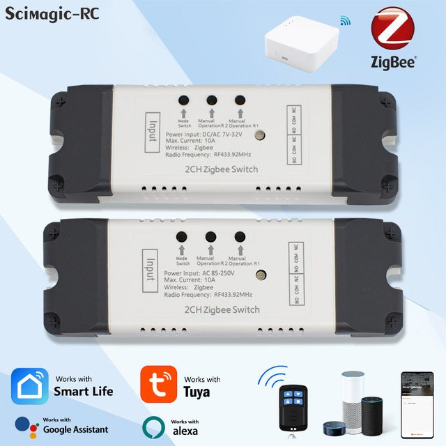 Scimagic-RC Zigbee Smart Garagentoröffner Trockenkontakt in Weiß mit Tuya App und Alexa Steuerung für elektrische Linearantriebe und Motorsteuerungen - Bild 1