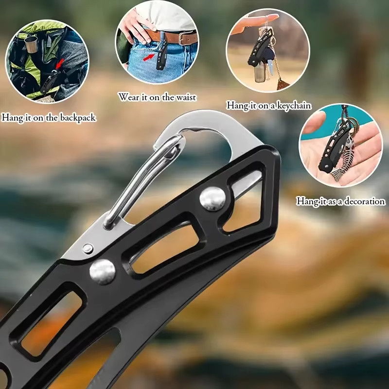 Multifunktionales Mini-Klappmesser aus Edelstahl in Schwarz für Outdoor und Camping - Bild 5