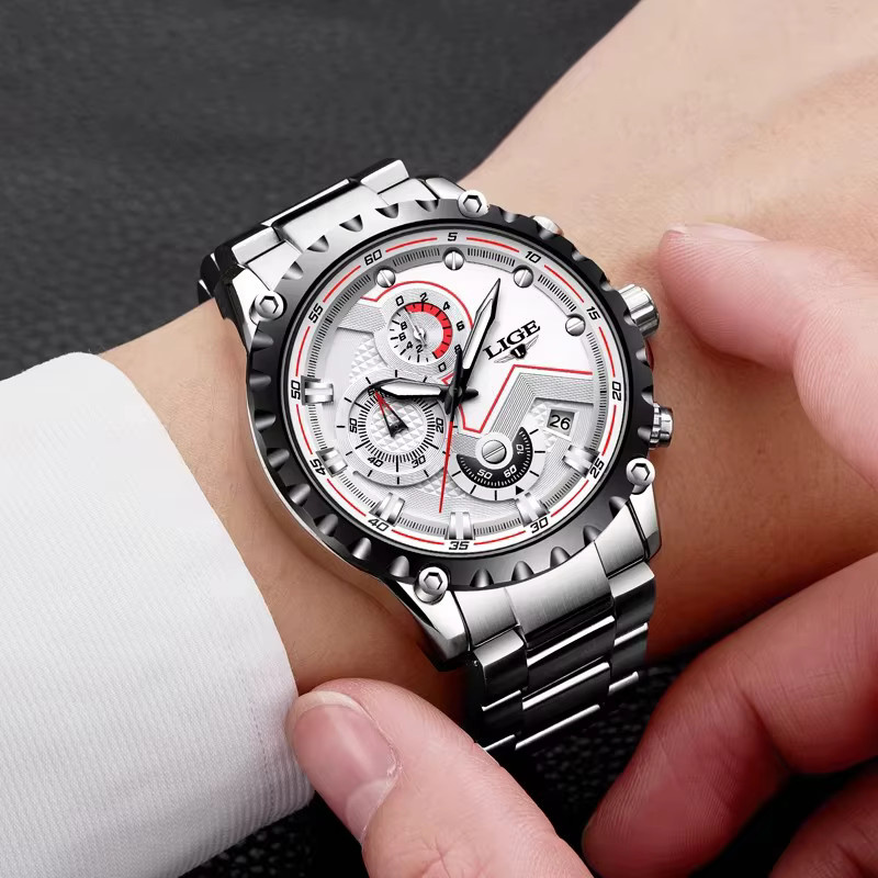 LIGE Chronograph, Edelstahl, Silber, Blau, Quarz, Herren - Bild 4