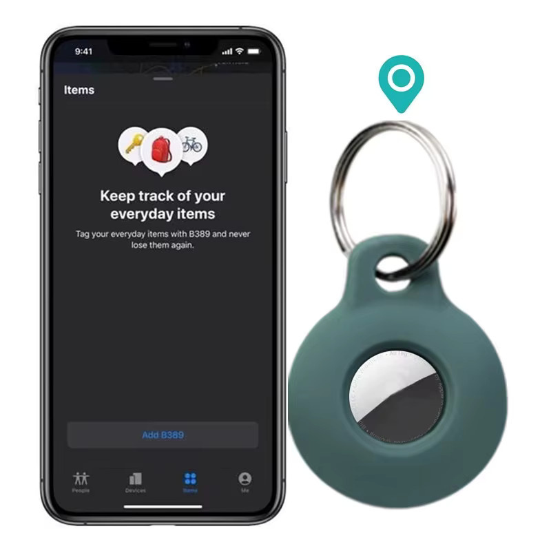 Silikon Schutzhülle für Apple AirTag Tracker mit Schlüsselbund in Schwarz - Bild 4