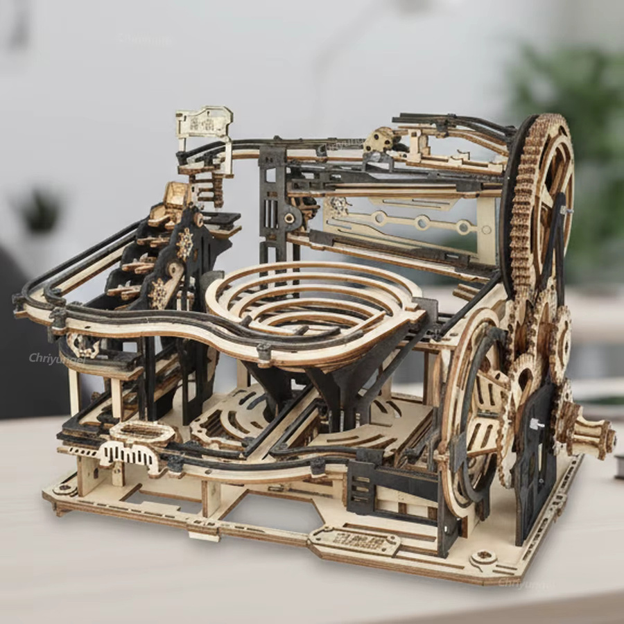 Yunhuisheng 3D-Holzpuzzle Gravity Ball Schiene, pädagogisches STEM-Spielzeug aus Holz in Naturfarben für Kinder und Erwachsene - Bild 2