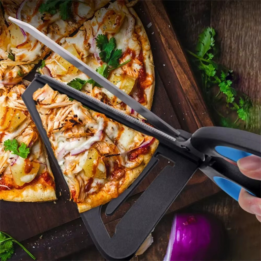 Skeyo Pizza Schere aus Edelstahl mit abnehmbarem Spachtel in Blau oder Schwarz - Bild 3