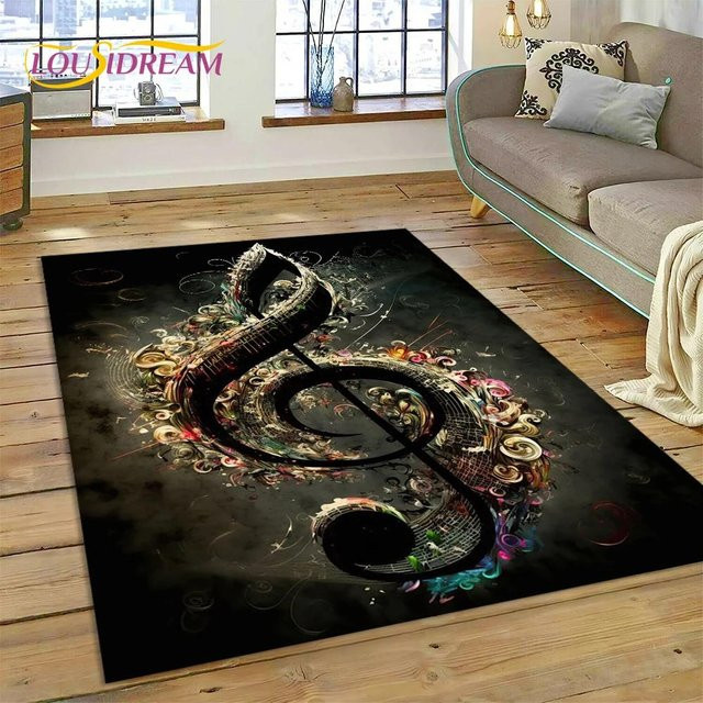 Rutschfester Kinderteppich von HGHT mit Musiknoten und Cartoon-Motiv in Mehrfarbig, B/B: 40 x 60 cm - Bild 1