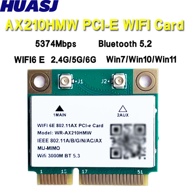 HUASJ WiFi 6E Mini PCI-E WLAN Modul AX210HMW mit 5374Mbps Tri Band und MU-MIMO 2x2 für Desktop und Laptop - Bild 1