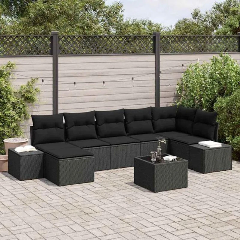 8-teiliges Garten-Sofa-Set von vidaxl in Schwarz aus Polyrattan und Stahl mit Polyester-Polstern im modernen Design - Bild 1