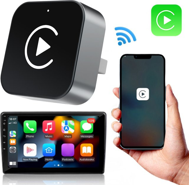 NovaSphere 2-in-1 Kabelloser CarPlay und Android Auto Adapter mit 5GHz WLAN, USB-C und USB-A Dongle, Schwarz - Bild 1