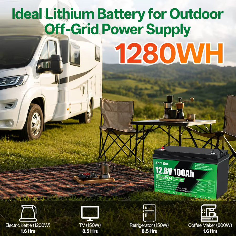 ZeroEra LiFePO4 Batterie 12V 100Ah 1280Wh mit integriertem BMS für Wohnmobile, LKWs und Camper - Bild 4