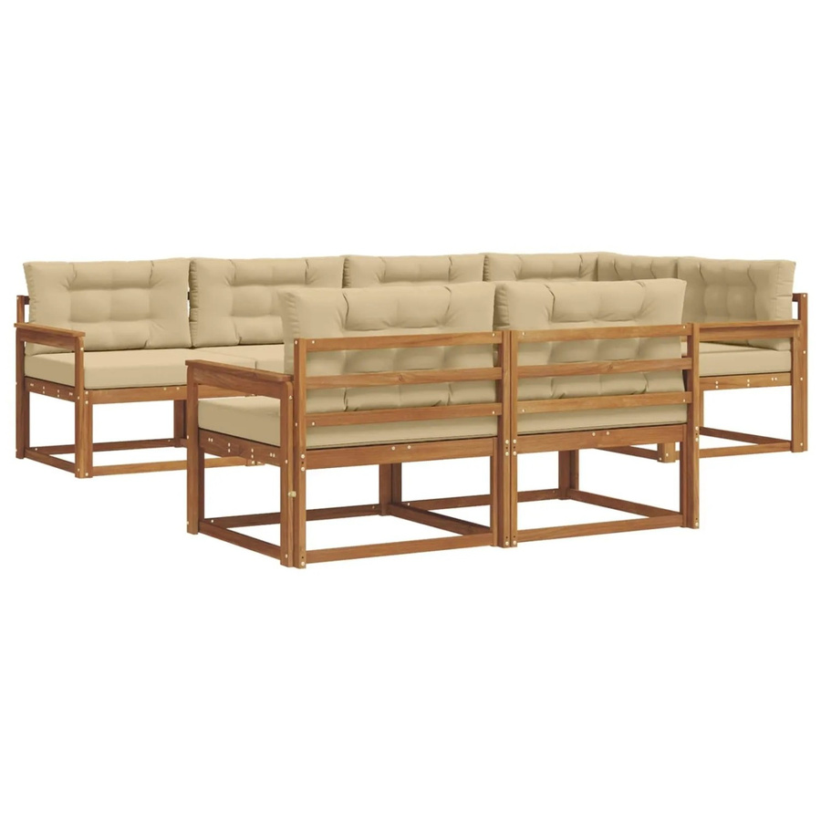 vidaXL Outdoor-Sofagarnitur 7-teilig aus Akazienholz in L-Form mit Kissen, Farbe: Natur und Beige - Bild 2