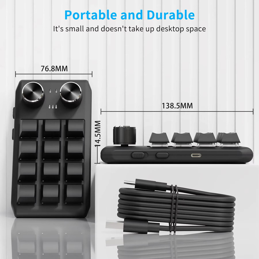 Ammtoo Bluetooth Makro-Tastatur mit 12 Tasten und 2 Knöpfen, mechanische Gaming-Tastatur in Schwarz mit Hot-Swap-Funktion und USB-Programmierung für Photoshop und Spielkonsolen - Bild 3