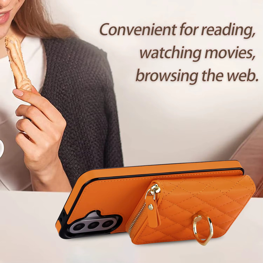 Crossbody Lanyard Kartenetui mit Reißverschluss und Lederhülle für Samsung Galaxy S26 Ultra S25 S24 S23 S22 A06 A36 mit Standfunktion in Purple und Orange - Bild 3